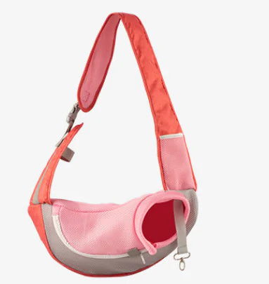 Pink (Bubblegum) pet carrier sling bag wih pink and gray accents on a white background.