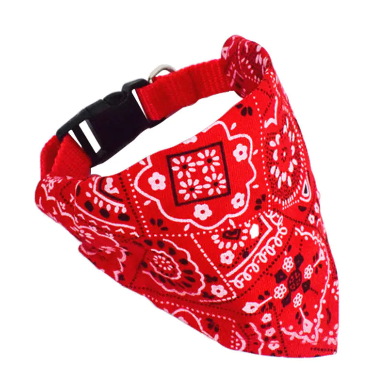 Red Ruby) patterned pet bandana collar with adjustable strap and buckle. Stylish and comfortable accessory for your dog.