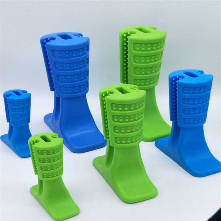 Multiple dental dog chew brushes in Blue (Lake) and Green (Spring) colors. Doggie chew brushes are shown in various sizes.