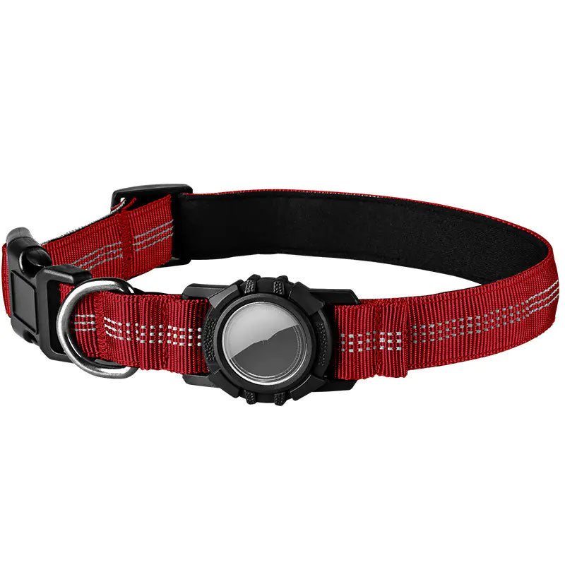 Durable cotton Red (Ruby) AirTag Pet Tracker Collar that is reflective and waterproof for your pet's safety.