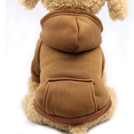Brown (Coffee) dog hoodie with hood and pocket, perfect for small to medium-sized dogs, cozy pet clothing for warmth and style.