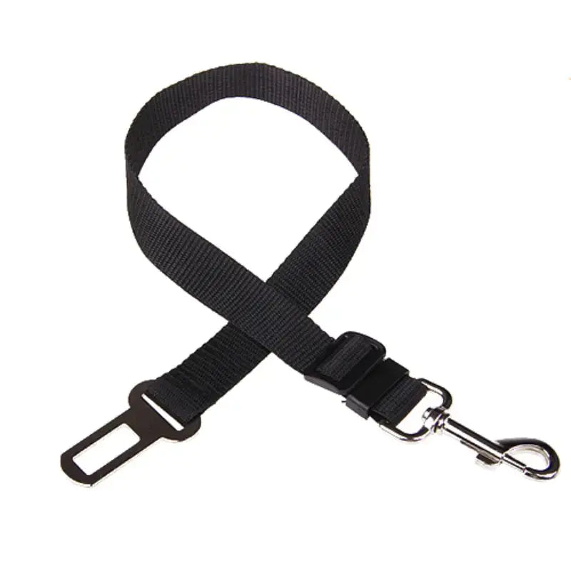 Black (Midnight) adjustable car pet seat belt with a clip that attaches to your dog's collar. Keep your doggy safe while traveling.
