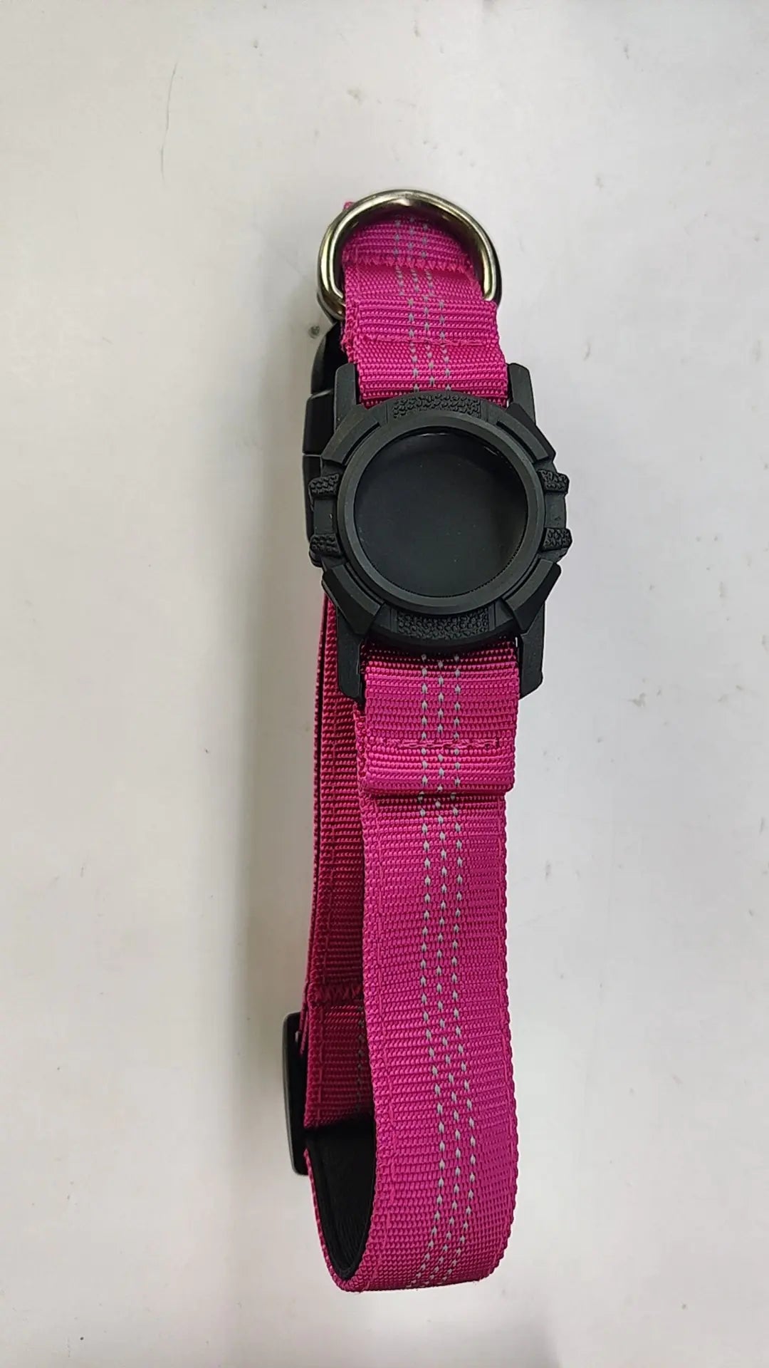 Durable cotton Pink (Punch) AirTag Dog Tracker Collar that is reflective and waterproof for your pet's safety.