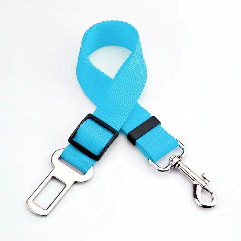 Light Blue (Sky) adjustable car pet seat belt with a clip that attaches to your dog's collar. Keep your doggie safe while traveling.