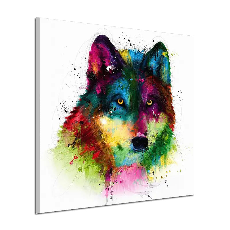 Colorful abstract wolf painting on a white background