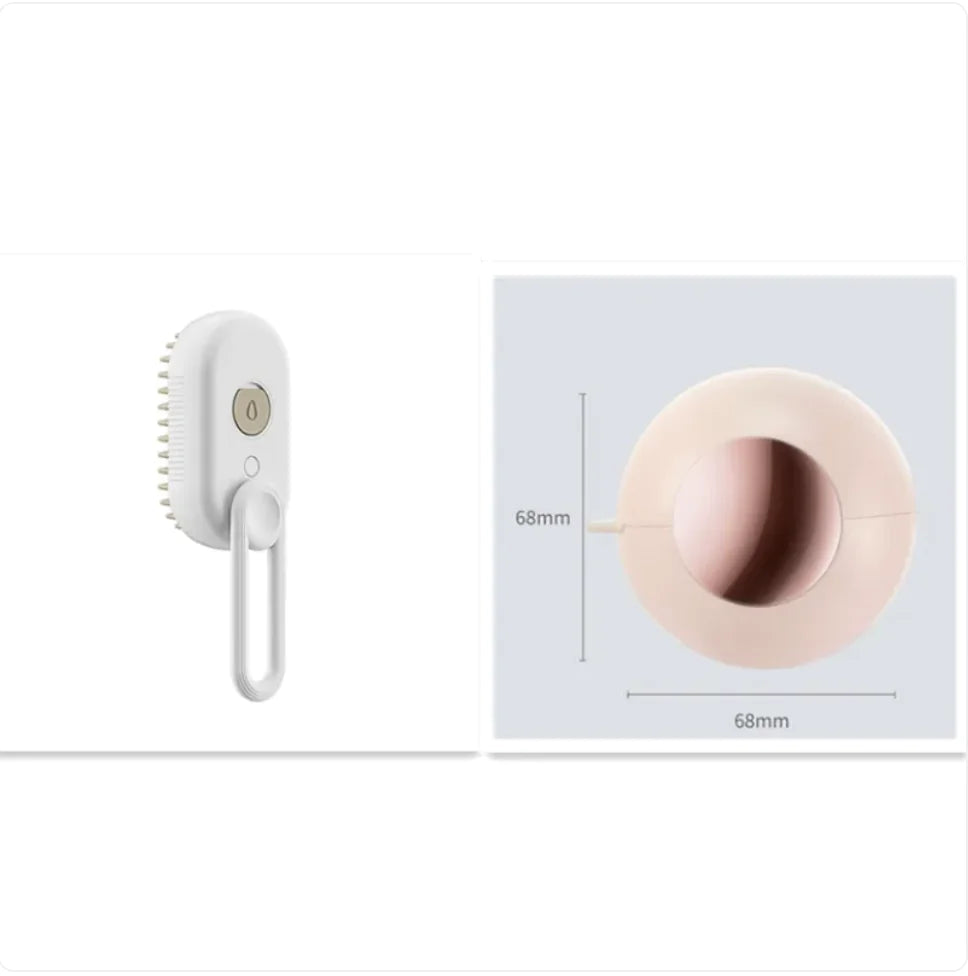 White rechargeable adjustable grooming brush with steamer for pet massage and deshedding along with glue machine