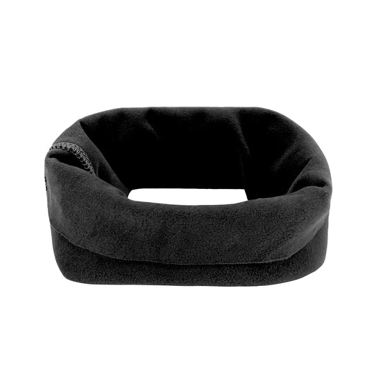 A black calming dog ears cover designed to reduce noise and stress, suitable for small to large dogs.