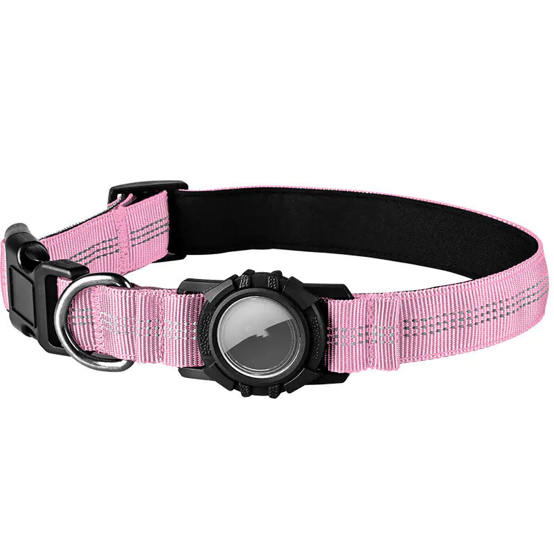 Durable cotton Pink (Rose) AirTag Pet Tracker Collar that is reflective and waterproof for your pet's safety.