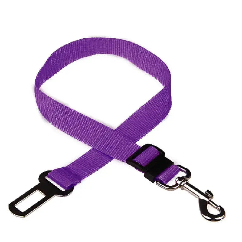 Purple (Lavender) adjustable car pet seat belt with a clip that attaches to your dog's collar. Keep your doggie safe while traveling.