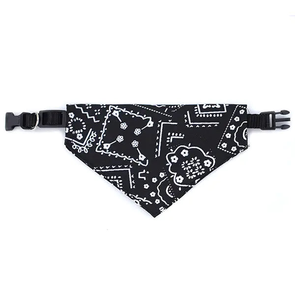 Black (Midnight) patterned dog bandana collar with adjustable strap and buckle. Stylish and comfortable accessory for your pet.