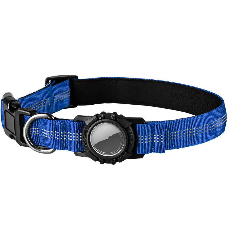 Durable cotton Blue (Ocean) AirTag Dog Tracker Collar that is reflective and waterproof for your pet's safety.