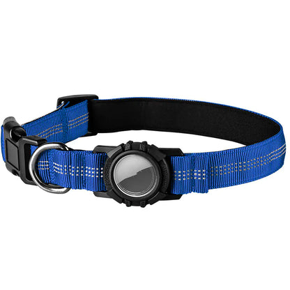 Durable cotton Blue (Ocean) AirTag Dog Tracker Collar that is reflective and waterproof for your pet's safety.