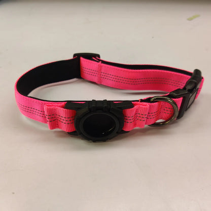 Durable cotton Pink (Bubblegum) AirTag Dog Tracker Collar that is reflective and waterproof for your pet's safety.