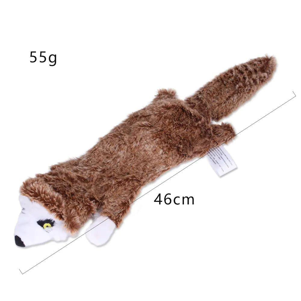 A plush dog chew toy resembling a mongoose. Made of soft materials, gentle on teeth, toy reduces pet's anxiety.