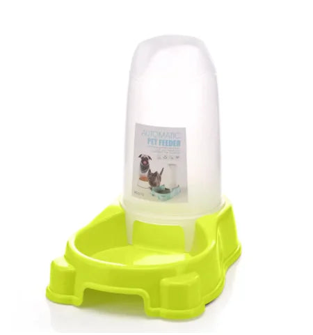 Green (Spring) automatic pet food and water dispenser with a blue base and a white container, designed for dogs and cats.