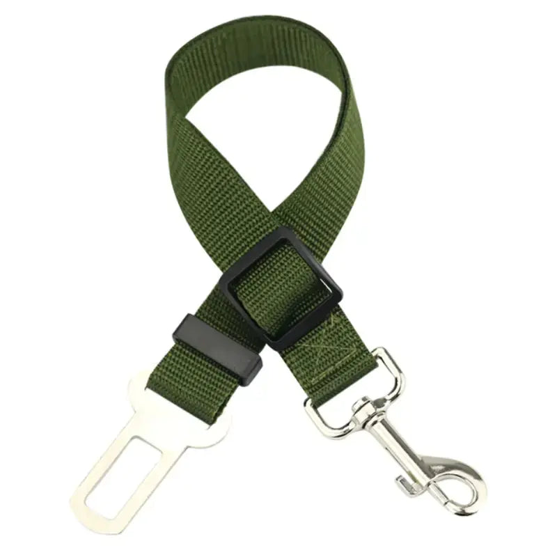 Green (Forest) adjustable car pet seat belt with a clip that attaches to your dog's collar. Keep your doggie safe while traveling.