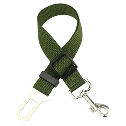 Green (Forest) adjustable car pet seat belt with a clip that attaches to your dog's collar. Keep your doggie safe while traveling.