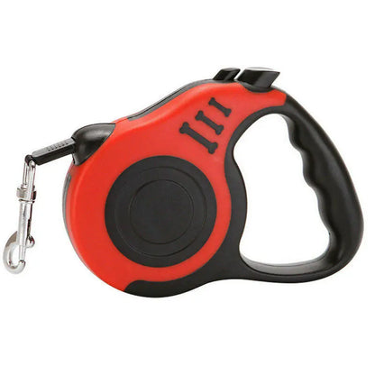 A retractable Red (Ruby) and black pet leash with a comfortable anti-slip handle, designed for small to medium-sized doggies.