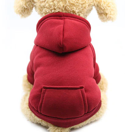 Red (Ruby) dog hoodie with hood and  pocket, perfect for small to medium-sized dogs, cozy pet clothing for warmth and style.