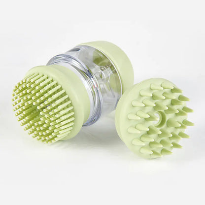 A multifunctional bath massage brush for pets with Green (Spring) silicone brush heads and an ergonomic design.