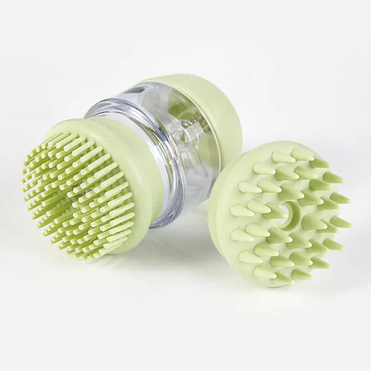A multifunctional bath massage brush for pets with Green (Spring) silicone brush heads and an ergonomic design.