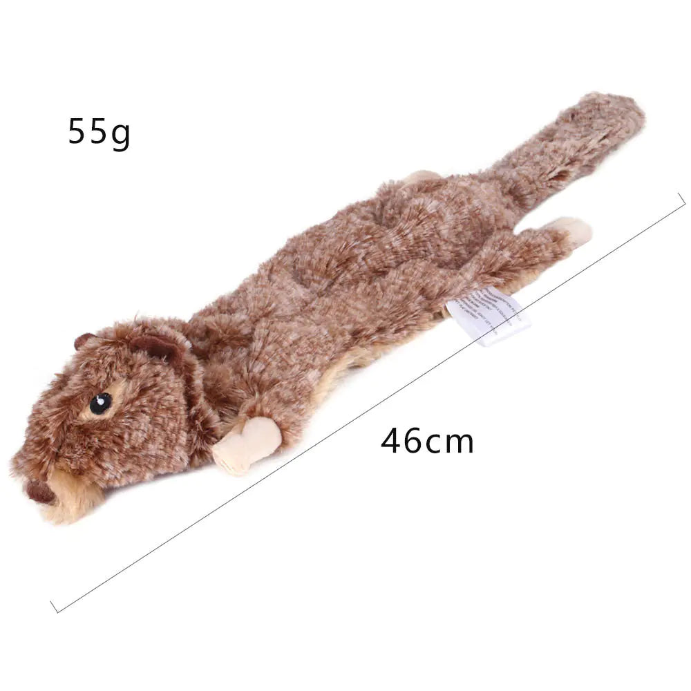 A plush dog chew toy resembling a marmot. Made of soft materials, gentle on teeth, toy reduces pet's anxiety.