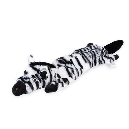 A plush dog chew toy resembling a zebra. Made of soft materials, gentle on your pet's teeth, toy provides decompression.