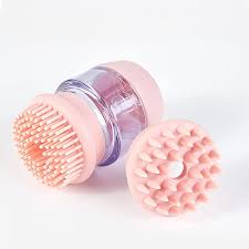 A multifunctional bath massage brush for puppies with Pink (Rose) silicone brush heads and an ergonomic design.