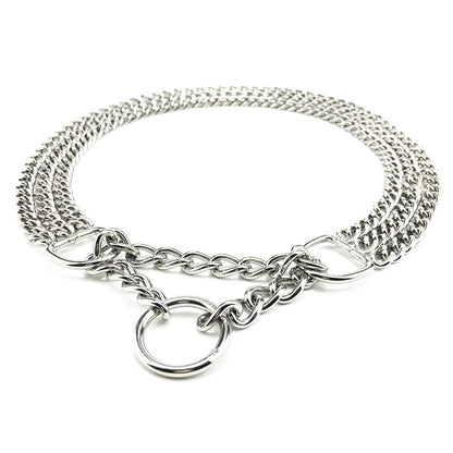 Silver dog trainer collar on a white background