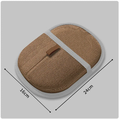Light brown grooming and cleaning glove for your dog or cat with glove dimensions.