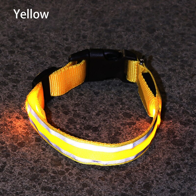 Yellow (Sunshine) LED Luminous Safety pet collar. This reflective collar is perfect for those nighttime walks with your doggie.
