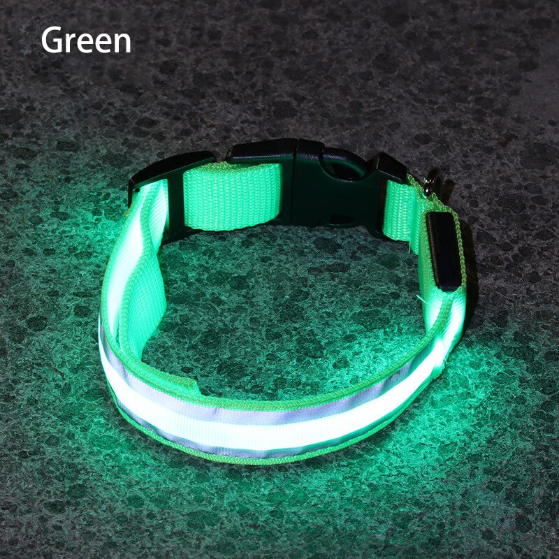 Green (Forest) LED Luminous Safety dog collar. This reflective collar is perfect for those nighttime walks with your pet.
