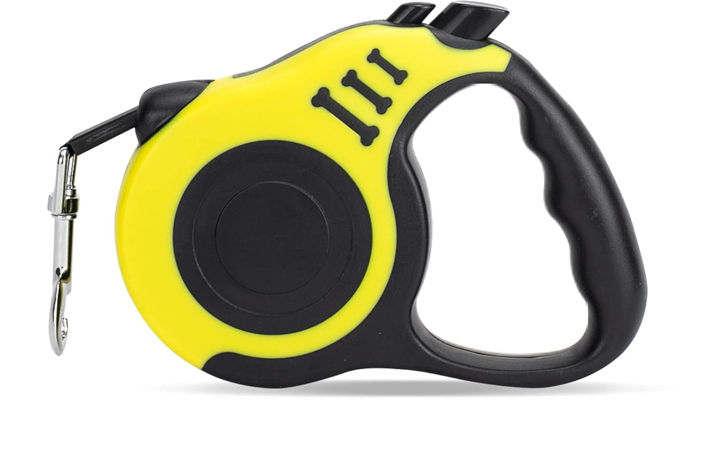 A retractable Yellow (Sunshine) and black doggie leash with a comfortable anti-slip handle, designed for small to medium-sized dog.
