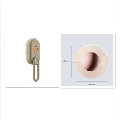 Brown rechargeable adjustable grooming brush with steamer and soft bristles for pet massage and fur deshedding with accompanying glue machine.