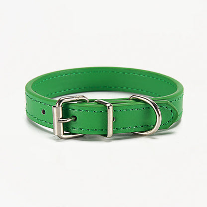 Soft adjustable Green (Forest) leather doggy collar with silver buckle on a white background