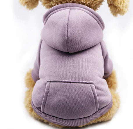 Purple (Lavender) doggy hoodie with hood and  pocket, perfect for small to medium-sized puppys, cozy pup clothing for warmth and style.