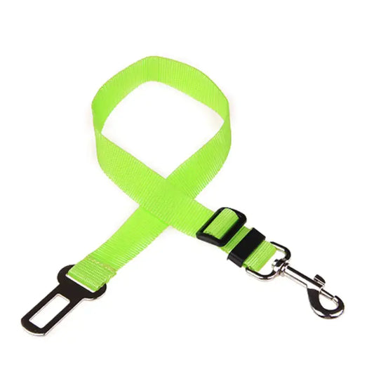 Green (Spring) adjustable car pet seat belt with a clip that attaches to your dog's collar. Keep your doggie safe while traveling.