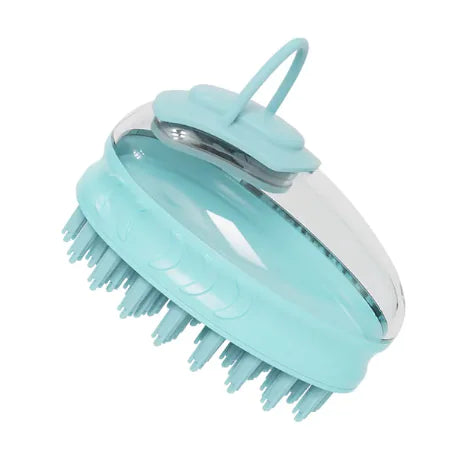 Light Blue (Sky) doggy bath brush designed with soft silicone bristles and an ergonomic handle, with a removable cap for shower gel.