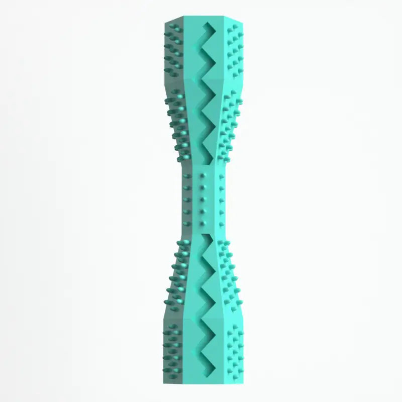A blue rubber doggie dental stick with textured bristles and ridges for cleaning teeth and massaging gums.