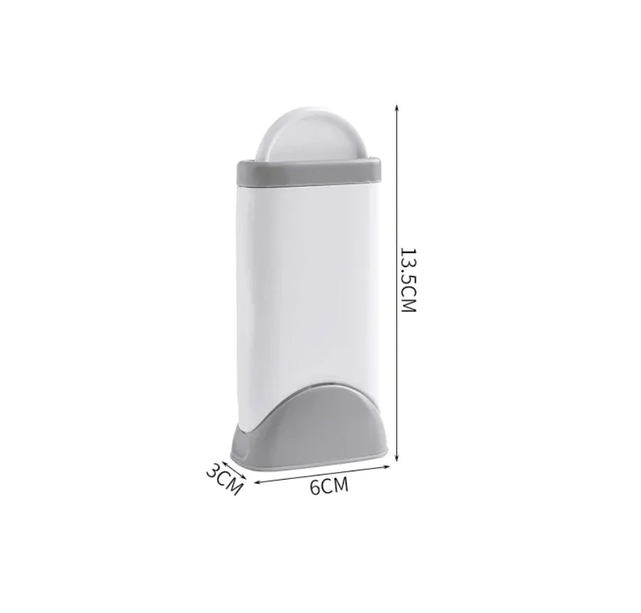 Gray Electrostatic Hair Removal Brush container with dimensions