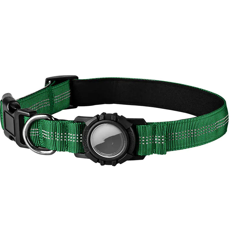 Durable cotton Green (Forrest) AirTag Pet Tracker Collar that is reflective and waterproof for your pet's safety.