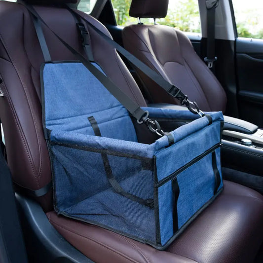 Blue dog car seat carrier with straps