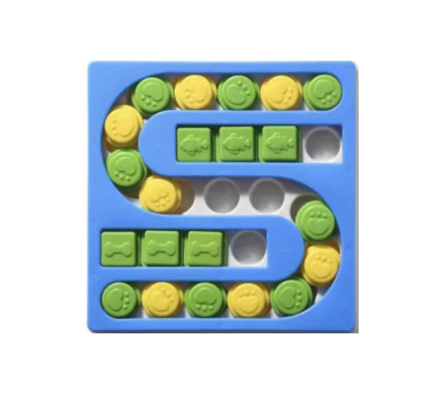 S-Shaped Blue (Lake) Dog Puzzle Board with slots for treals. Unique S-Shaped Design combines snack time with game time for your pet.