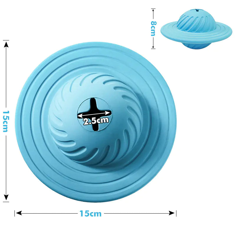 Light Blue (Sky) Natural Rubber Doggy Chew Treat Dispense shown with its related dimensions.