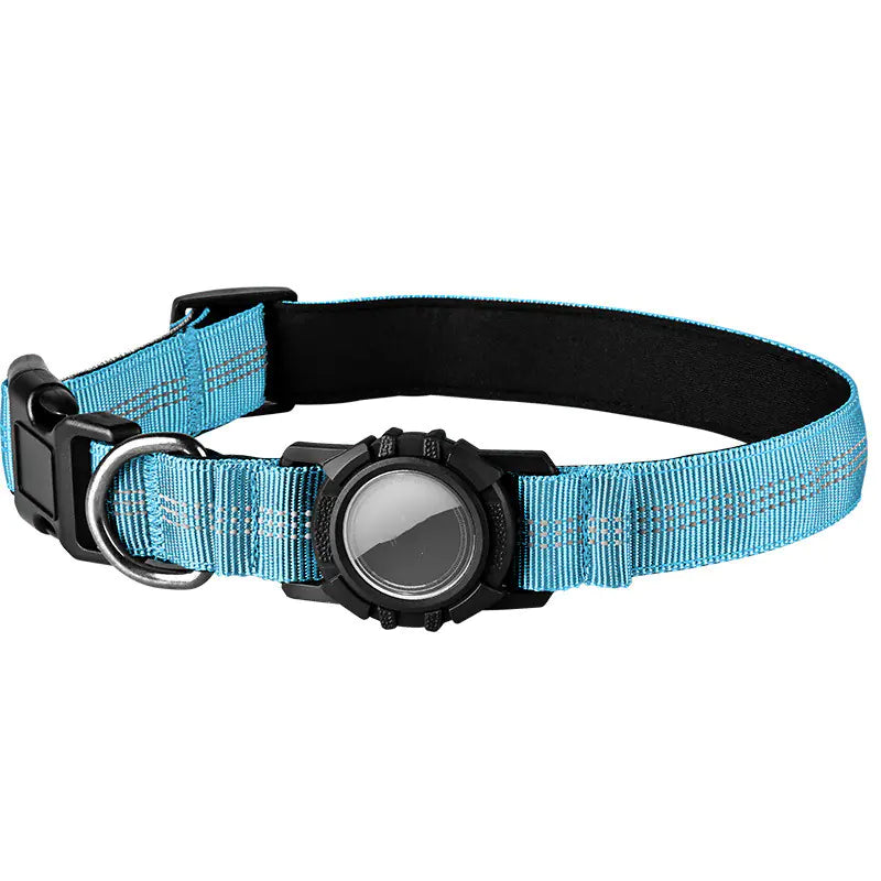 Durable cotton Light Blue (Sky) AirTag Pet Tracker Collar that is reflective and waterproof for your pet's safety.