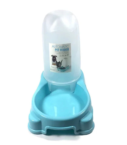 Light Blue (Sky) automatic pet food and water dispenser with a blue base and a white container, designed for dogs and cats.