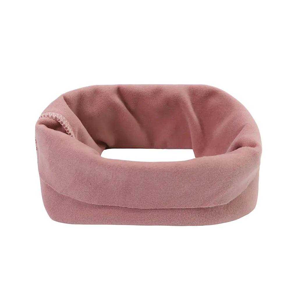 A pink calming dog ears cover designed to reduce noise and stress, suitable for small to large dogs.