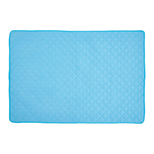 Blue non-toxic breathable pet cooling mat. lightweight and pressure-activated cooling design. A perfect dog chill spot. 