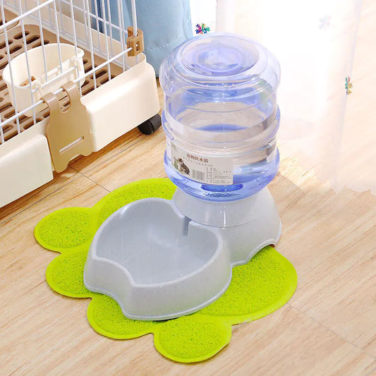 A White (Pearl) gravity fed water dispenser for your pet is shown. This system will provide water access for your dog throughout the day.