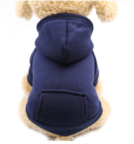 Blue (Ocean) dog hoodie with hood and  pocket, perfect for small to medium-sized dogs, cozy pet clothing for warmth and style.